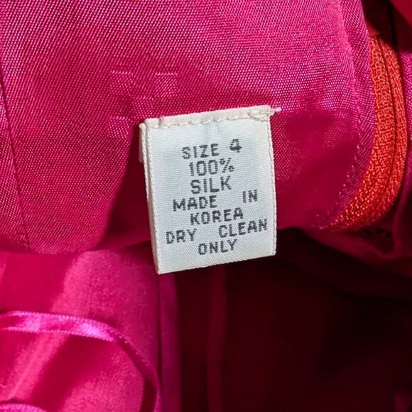 Vtg 1980s AJ Bari Fuchsia Pink Leopard Print Silk Strapless Bow Mini Dress Sz 4 - Picture 5 of 5